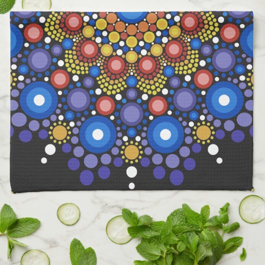 Floral Fractal Art gedateerd Retro Mandala Theedoek (Gevouwen)