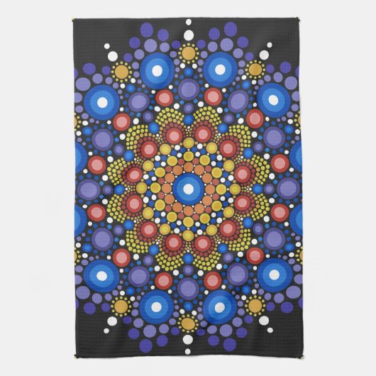Floral Fractal Art gedateerd Retro Mandala Theedoek (Verticaal)