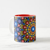 Floral Fractal Art gedateerd Retro Mandala Tweekleurige Koffiemok (Voorkant links)