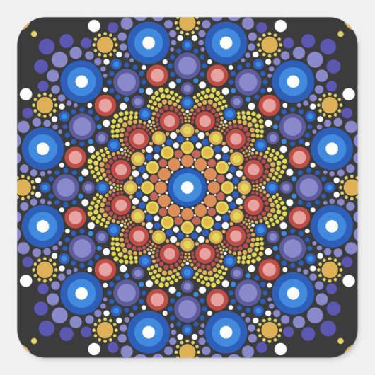 Floral Fractal Art gedateerd Retro Mandala Vierkante Sticker (Voorkant)