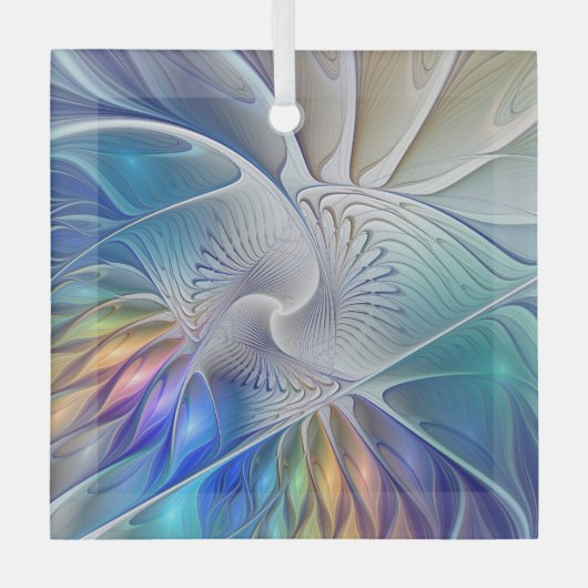 Floral Fractal Art, kleurrijke Abstracte ventilato Glas Ornament (Voorkant)