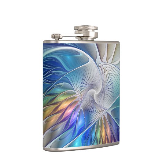 Floral Fractal Art, kleurrijke Abstracte ventilato Heupfles (Rechts)