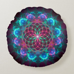 Floral fractal blue ornament rond kussen