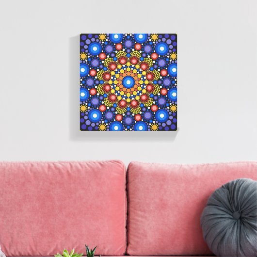 Floral Fractal Dotted Retro Mandala Canvas Afdruk (Insitu (Woonkamer))