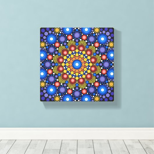 Floral Fractal Dotted Retro Mandala Canvas Afdruk (Insitu (Houten vloer))