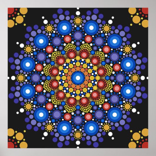 Floral Fractal Dotted Retro Mandala Poster (Voorkant)