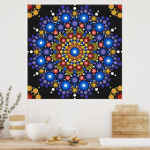 Floral Fractal Dotted Retro Mandala Poster (Keuken)