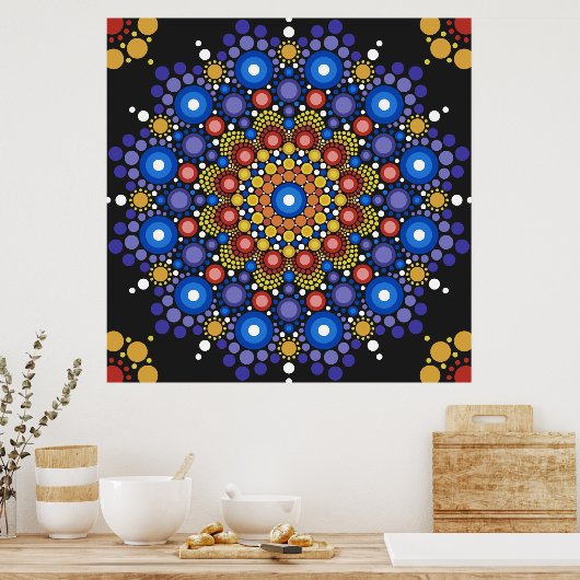 Floral Fractal Dotted Retro Mandala Poster (Keuken)