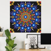 Floral Fractal Dotted Retro Mandala Poster (Thuiskantoor)