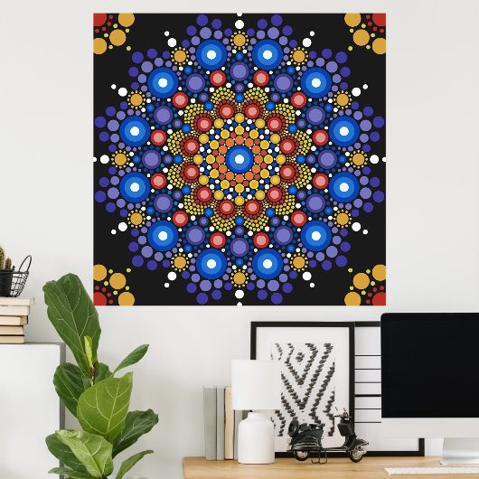 Floral Fractal Dotted Retro Mandala Poster (Thuiskantoor)