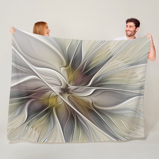 Floral Fractal, Fantasevloer met grondkleuren Fleece Deken (In situ)