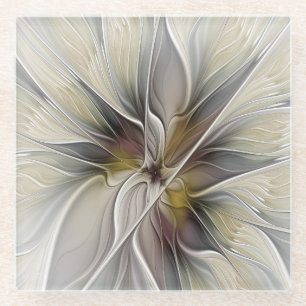 Floral Fractal, Fantasevloer met grondkleuren Glazen Onderzetter