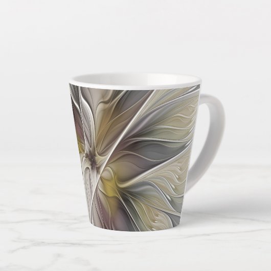 Floral Fractal, Fantasevloer met grondkleuren Latte Mok (Rechterhoek)