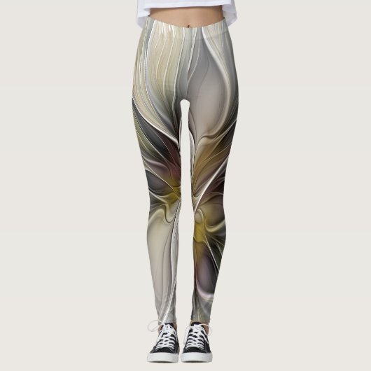 Floral Fractal, Fantasevloer met grondkleuren Leggings (Voorkant)