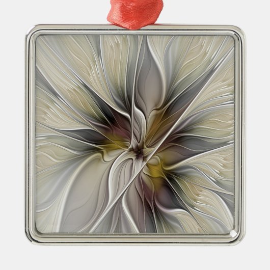 Floral Fractal, Fantasevloer met grondkleuren Metalen Ornament (Voorkant)