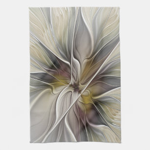 Floral Fractal, Fantasevloer met grondkleuren Theedoek