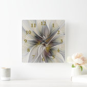 Floral Fractal, Fantasevloer met grondkleuren Vierkante Klok (Huis)