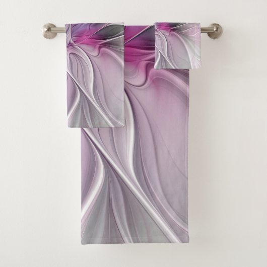 Floral Fractal Modern Abstract Bloemroze grijs Bad Handdoek (Insitu)