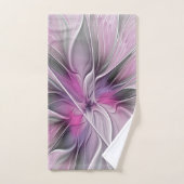 Floral Fractal Modern Abstract Bloemroze grijs Bad Handdoek (Handdoek)
