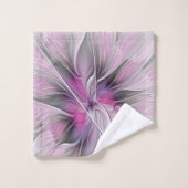 Floral Fractal Modern Abstract Bloemroze grijs Bad Handdoek (Wasdoekje)