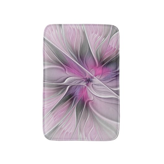Floral Fractal Modern Abstract Bloemroze grijs Badmat (Voorkant Verticaal)