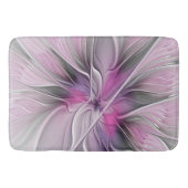 Floral Fractal Modern Abstract Bloemroze grijs Badmat (Voorkant)