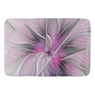Floral Fractal Modern Abstract Bloemroze grijs Badmat