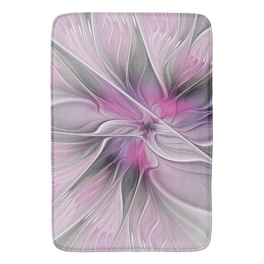 Floral Fractal Modern Abstract Bloemroze grijs Badmat (Voorkant Verticaal)