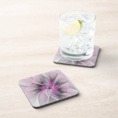 Floral Fractal Modern Abstract Bloemroze grijs Bier Onderzetter (Rechterzijde)