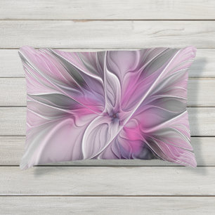 Floral Fractal Modern Abstract Bloemroze grijs Buitenkussen