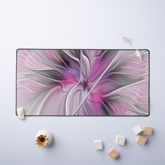 Floral Fractal Modern Abstract Bloemroze grijs Bureaumat (Kindertafel)