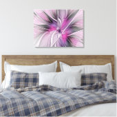 Floral Fractal Modern Abstract Bloemroze grijs Canvas Afdruk (Insitu (Slaapkamer))