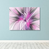 Floral Fractal Modern Abstract Bloemroze grijs Canvas Afdruk (Insitu (Houten vloer))