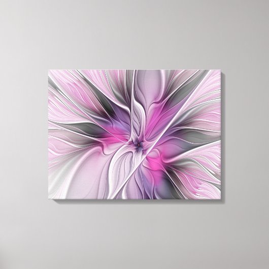 Floral Fractal Modern Abstract Bloemroze grijs Canvas Afdruk (Voorkant)