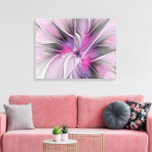 Floral Fractal Modern Abstract Bloemroze grijs Canvas Afdruk (Insitu (Woonkamer))