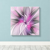 Floral Fractal Modern Abstract Bloemroze grijs Canvas Afdruk (Insitu (Houten vloer))
