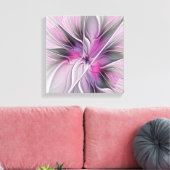 Floral Fractal Modern Abstract Bloemroze grijs Canvas Afdruk (Insitu (Woonkamer))