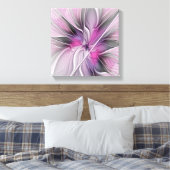 Floral Fractal Modern Abstract Bloemroze grijs Canvas Afdruk (Insitu (Slaapkamer))