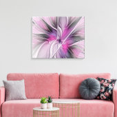 Floral Fractal Modern Abstract Bloemroze grijs Canvas Afdruk (Insitu (Woonkamer))