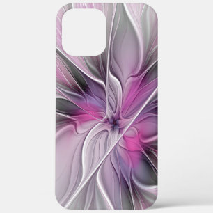 Floral Fractal Modern Abstract Bloemroze grijs Case-Mate iPhone Case