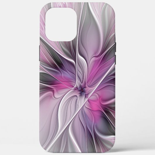Floral Fractal Modern Abstract Bloemroze grijs Case-Mate iPhone Case (Achterkant)