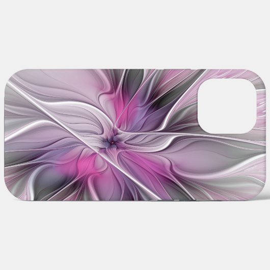 Floral Fractal Modern Abstract Bloemroze grijs Case-Mate iPhone Case (Achterkant (horizontaal))