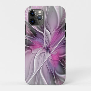 Floral Fractal Modern Abstract Bloemroze grijs Case-Mate iPhone Case