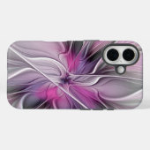 Floral Fractal Modern Abstract Bloemroze grijs Case-Mate iPhone Case (Achterkant (horizontaal))
