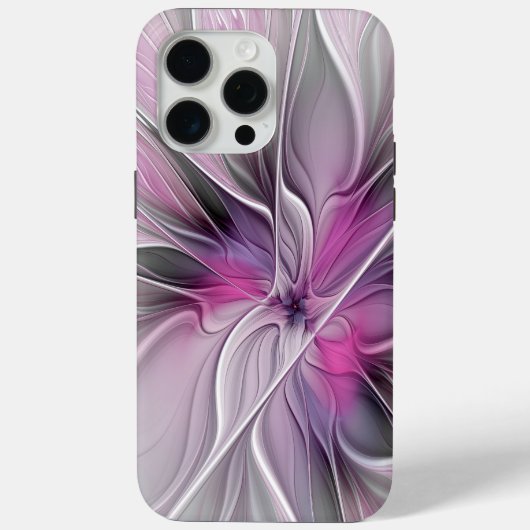 Floral Fractal Modern Abstract Bloemroze grijs Case-Mate iPhone Case (Achterkant)