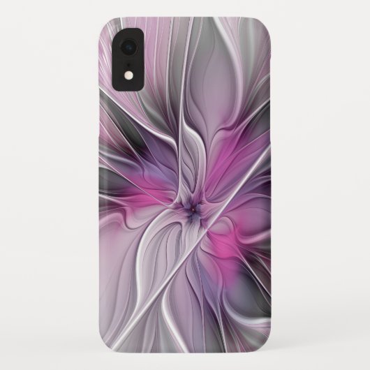 Floral Fractal Modern Abstract Bloemroze grijs Case-Mate iPhone Case (Achterkant)