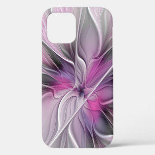 Floral Fractal Modern Abstract Bloemroze grijs Case-Mate iPhone Case