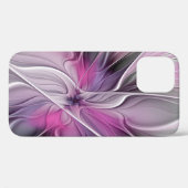 Floral Fractal Modern Abstract Bloemroze grijs Case-Mate iPhone Case (Achterkant (horizontaal))