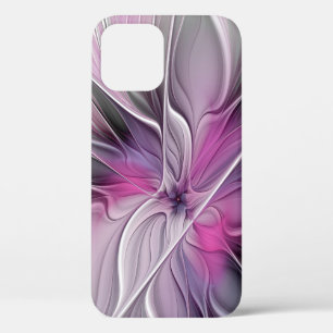 Floral Fractal Modern Abstract Bloemroze grijs Case-Mate iPhone Case