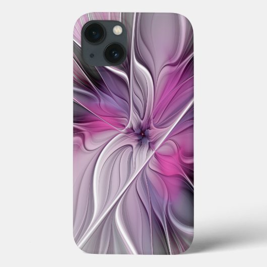 Floral Fractal Modern Abstract Bloemroze grijs Case-Mate iPhone Case (Achterkant)